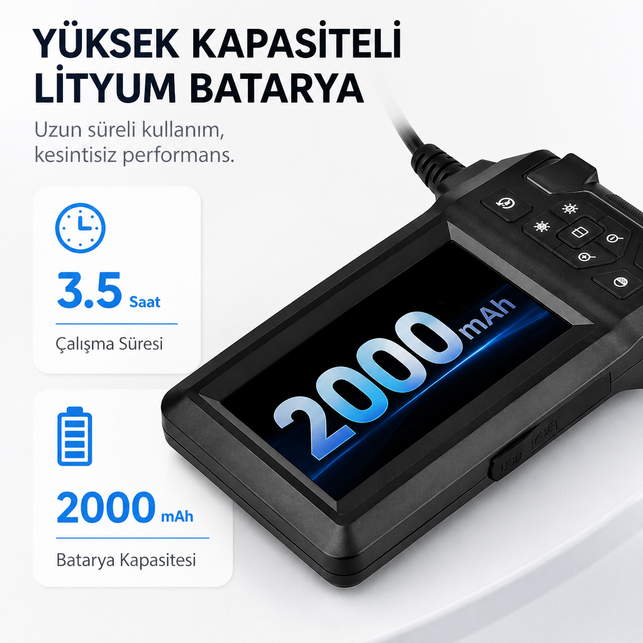 20 Metre 2 Kameralı Monitörlü Yılan Kamera