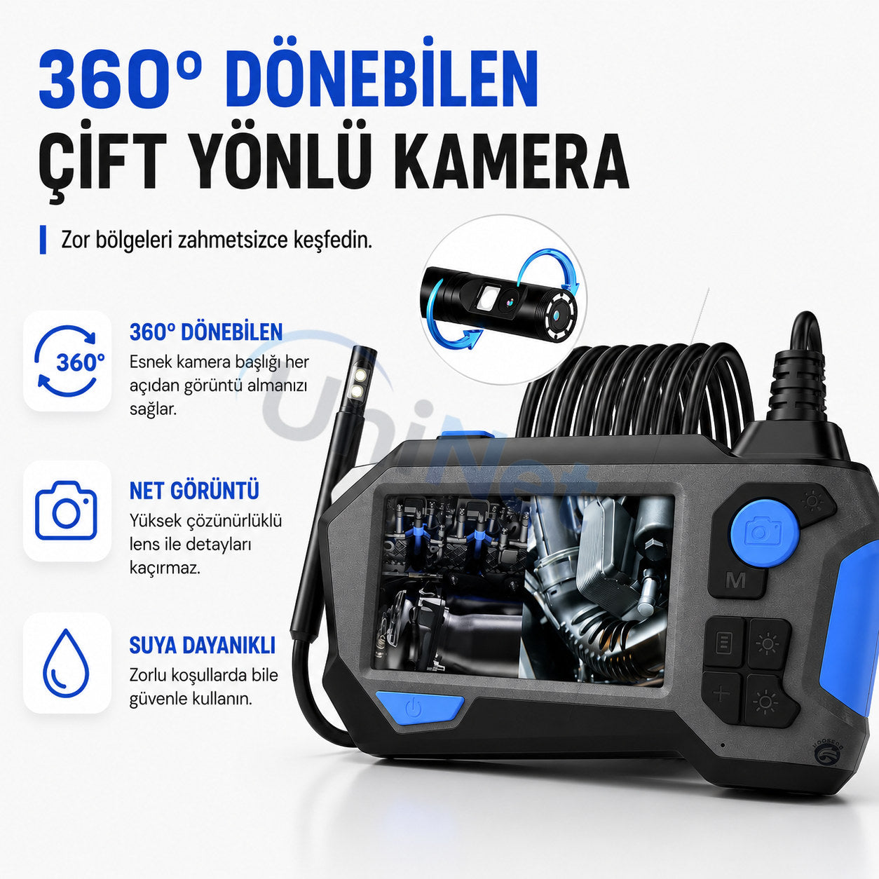 5 Metre 360° Döner Monitörlü Yılan Kamera