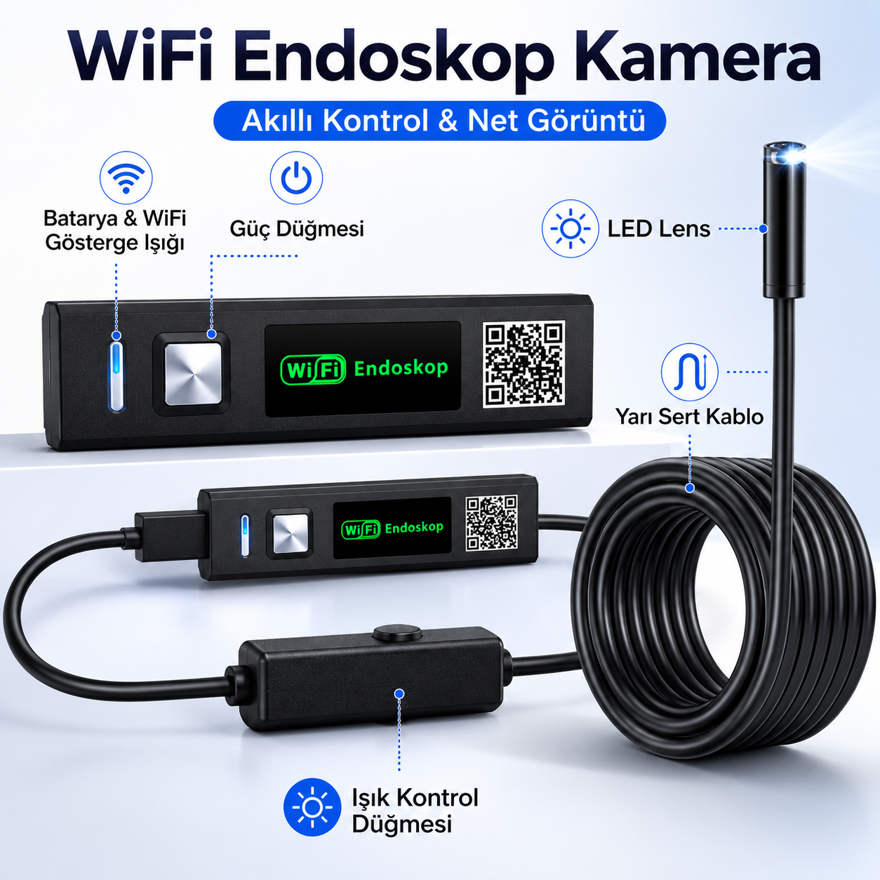 10 Metre Wi-Fi 3 Kameralı Yılan Kamera