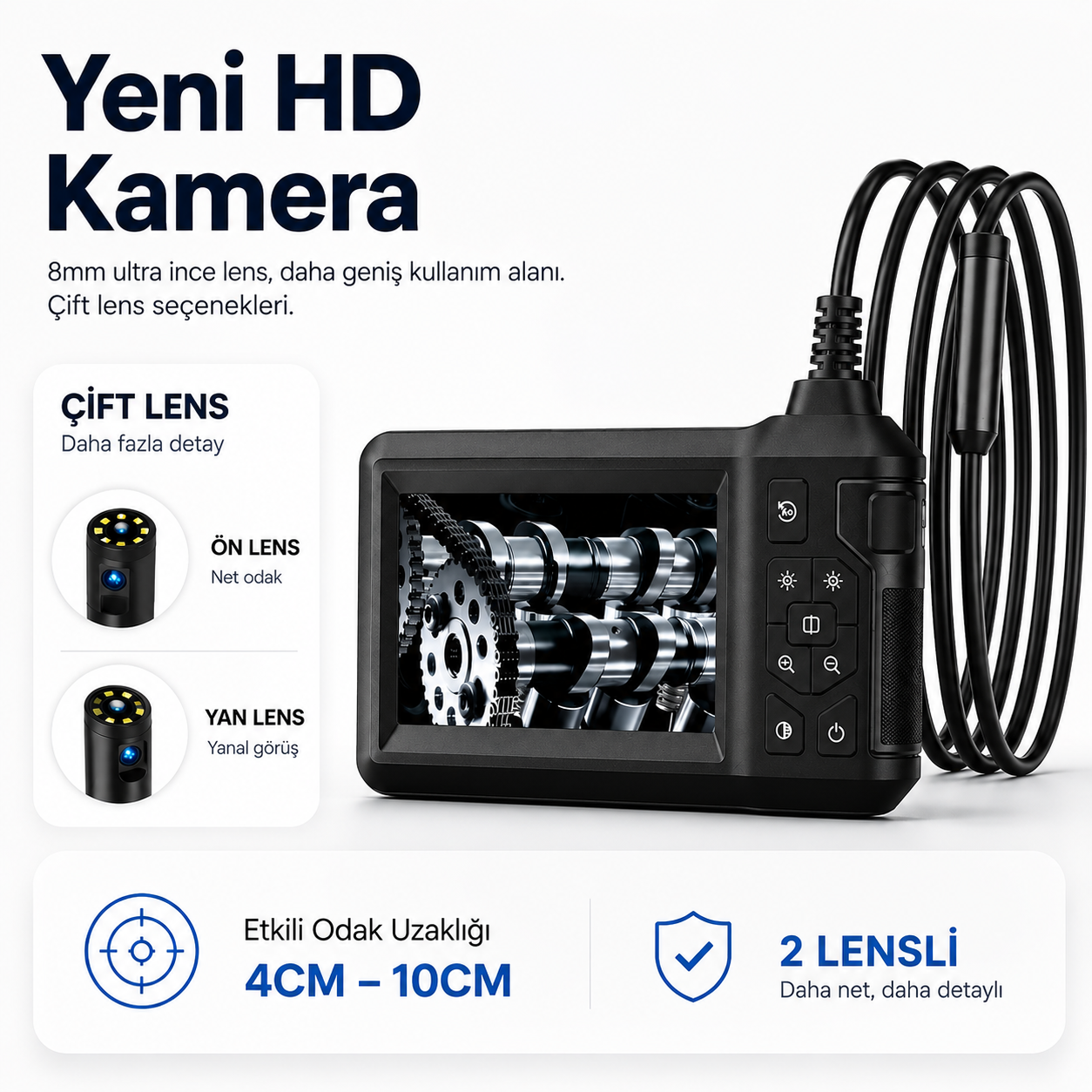20 Metre 2 Kameralı Monitörlü Yılan Kamera