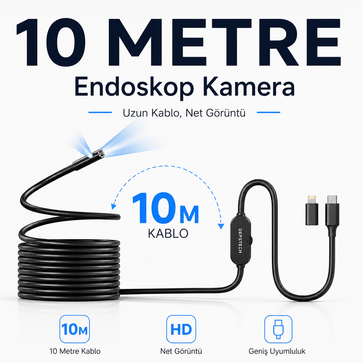 10 Metre 3 Kameralı Monitörlü Yılan Kamera