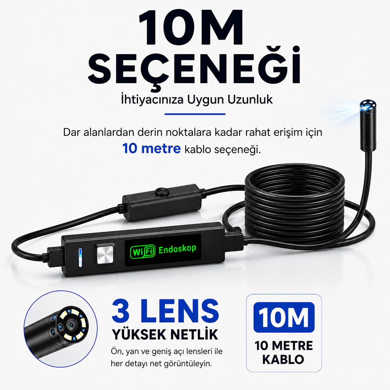 5 Metre Wi-Fi 3 Kameralı Yılan Kamera