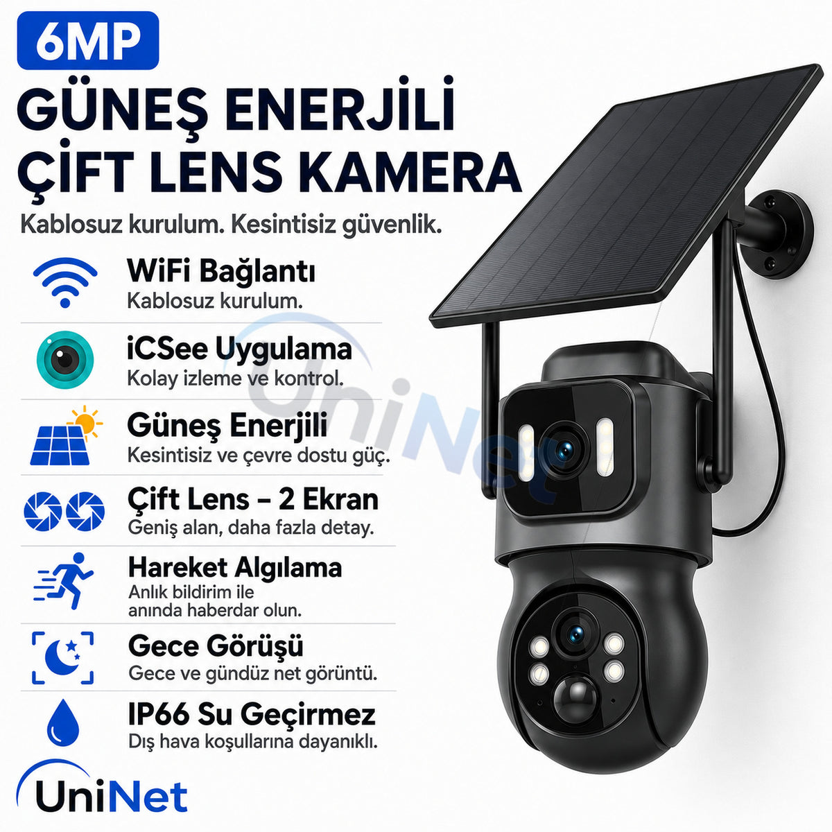 Yoosee YS-09 Wi-Fi Çift Lens Güneş Panelli Kamera