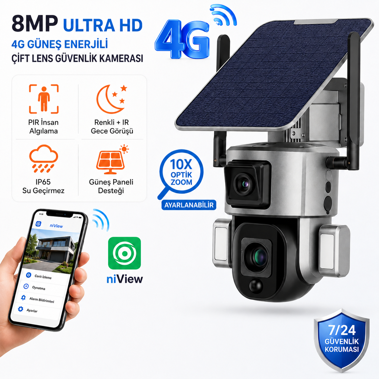 YS-SO20 4G Çift Lens Solar Kamera