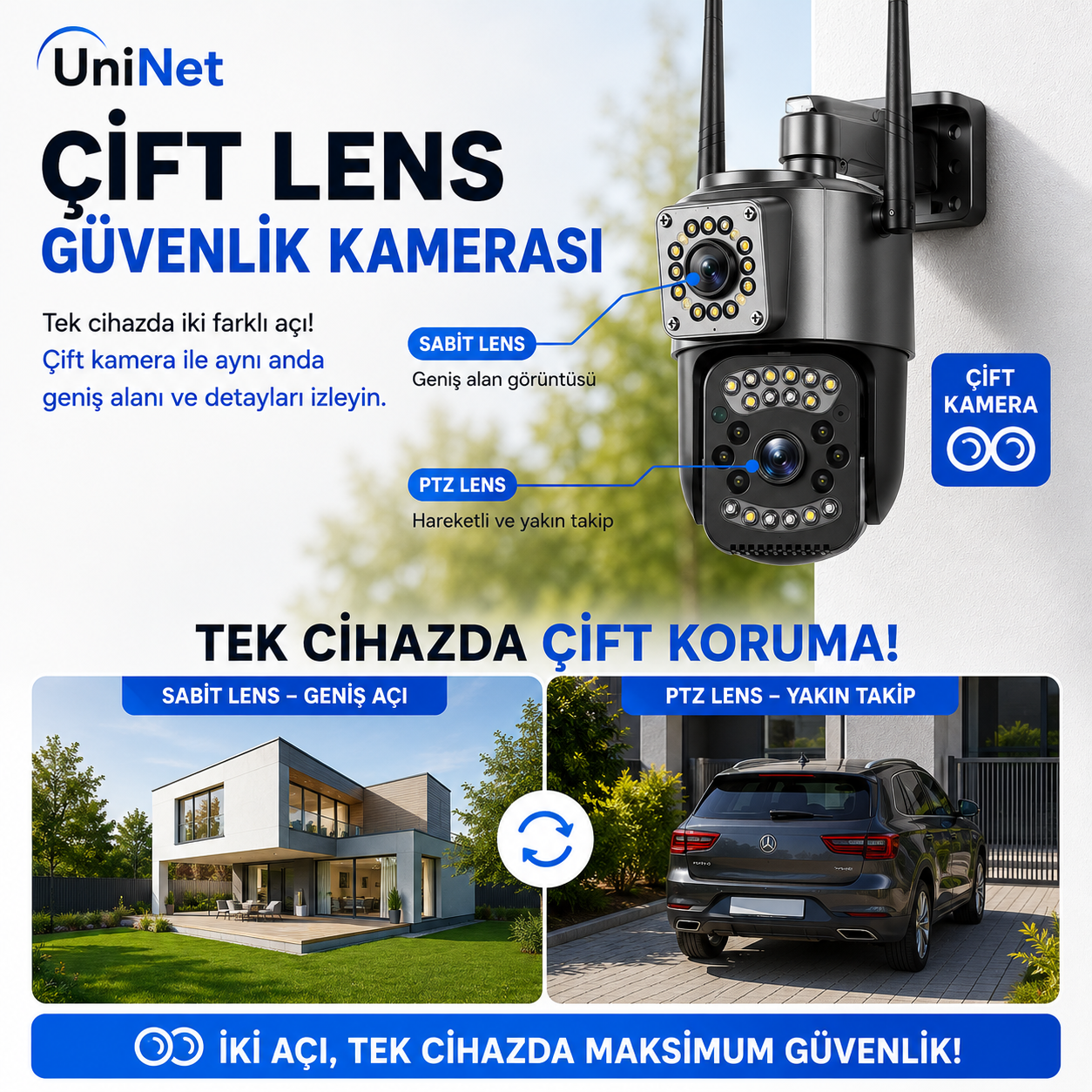 V380 4MP Çift Lens 4G Bullet PTZ Kamera
