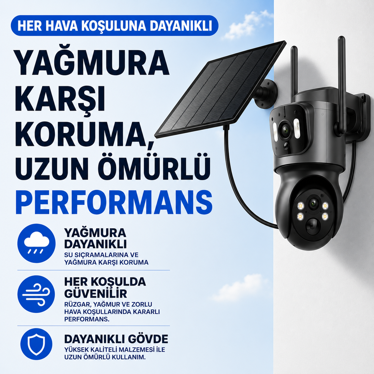 Uninet YS 09  Wifi Solar Güvenlik Kamerası – Güneş Panelli, Gece Görüşlü, Hareket Algılamalı, Çift Yönlü Ses Özelliklikli