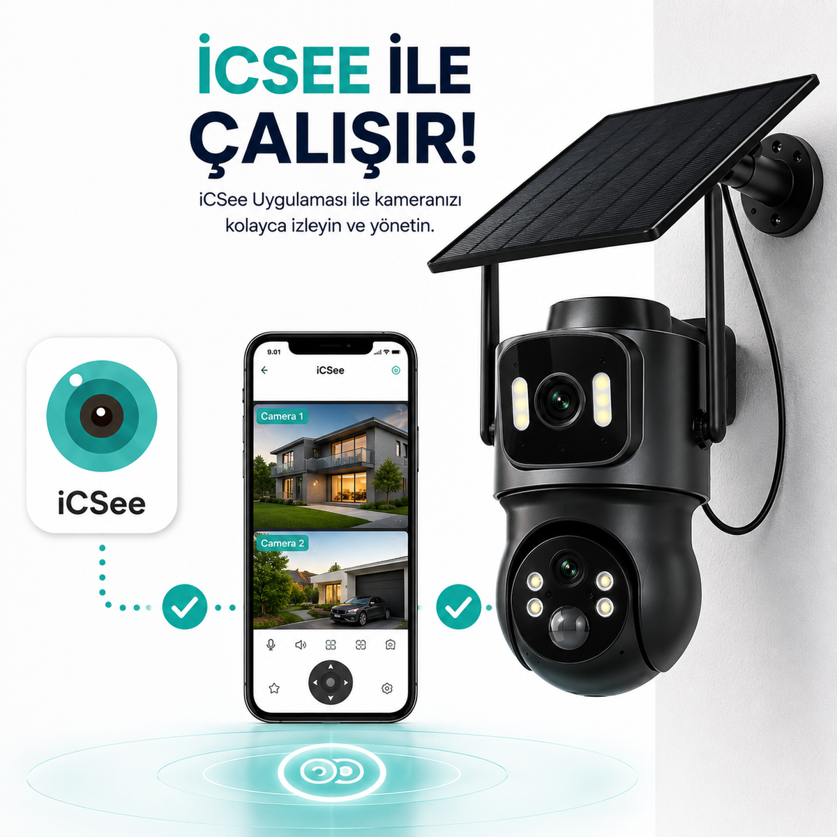 Uninet YS 09  Wifi Solar Güvenlik Kamerası – Güneş Panelli, Gece Görüşlü, Hareket Algılamalı, Çift Yönlü Ses Özelliklikli