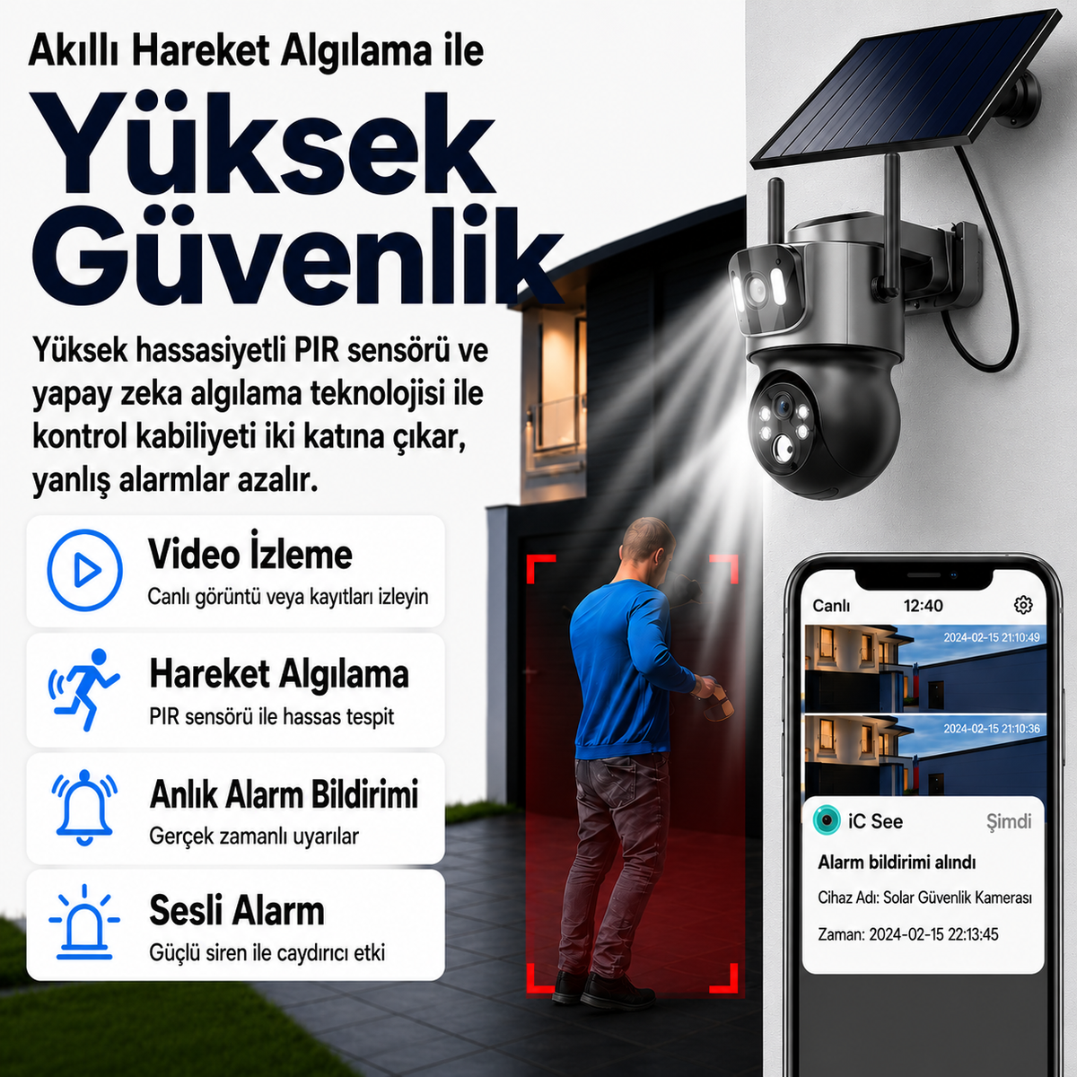 Uninet YS 09  Wifi Solar Güvenlik Kamerası – Güneş Panelli, Gece Görüşlü, Hareket Algılamalı, Çift Yönlü Ses Özelliklikli