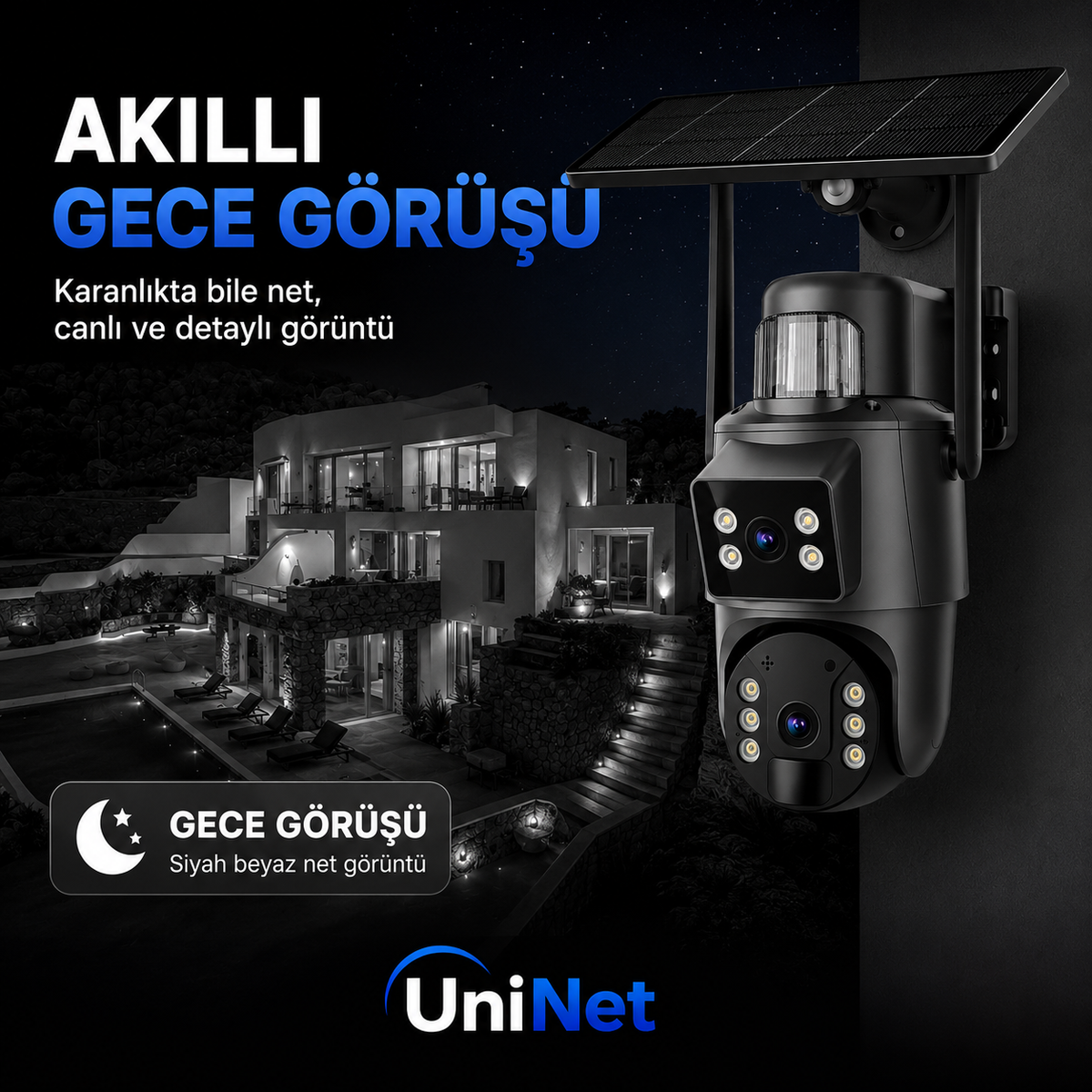Uninet YS 10 PRO  SOLAR  Kamera 4g Sim Kartlı 2 Kameralı  8MP Dış Mekan Sirenli Ip Kamera