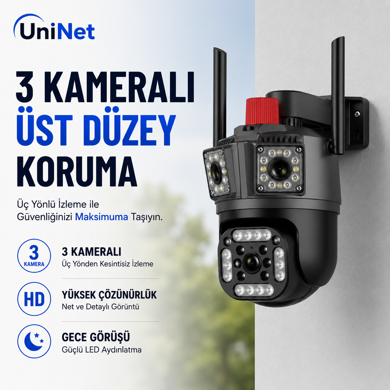 YS-23 3 kameralı 1 PTZ 2 sabit 9 mp güvenlik kamerası