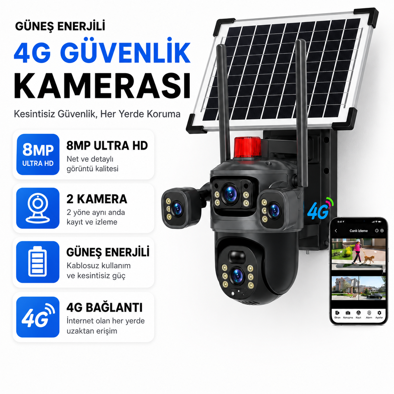 V380 Pro 8MP 4G Güneş Panelli PTZ Kamera