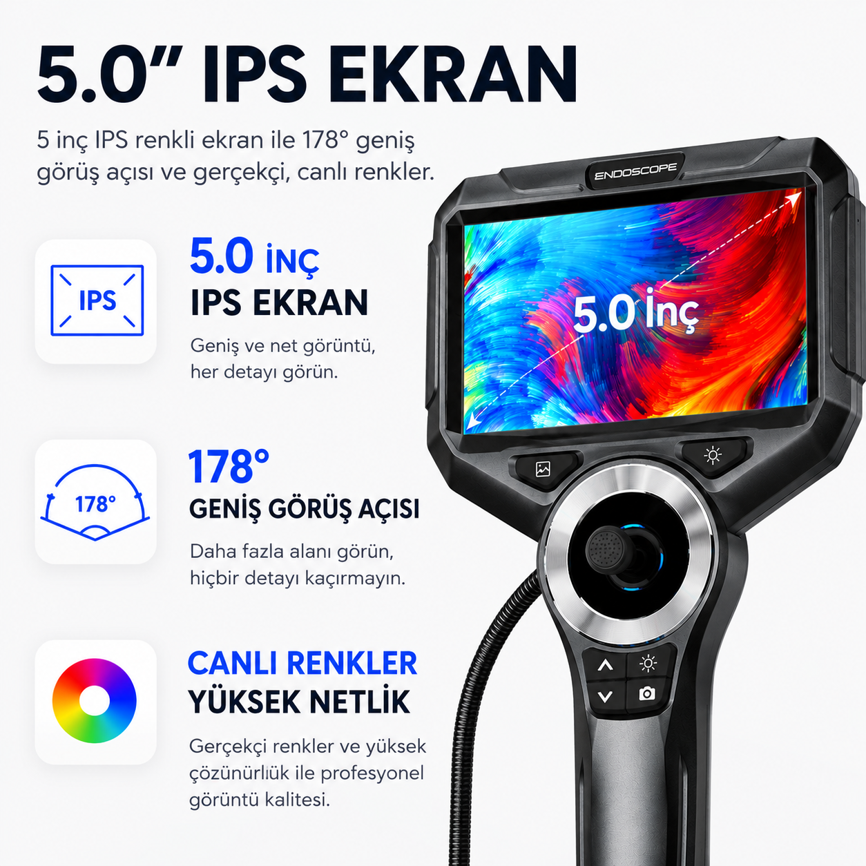 Yoosee  5 İnç Ekranlı Joystickli Endüstriyel Yılan Kamera