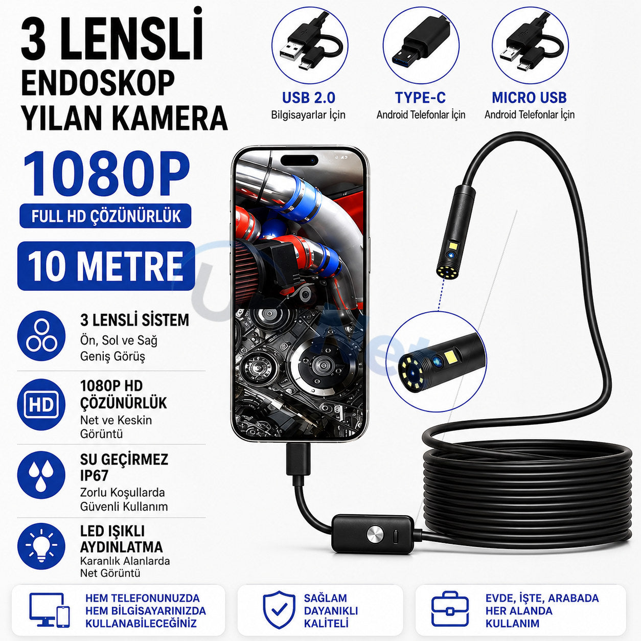 Yoosee SM8-R10 5 Metre iPhone/Android Uyumlu Yılan Kamera