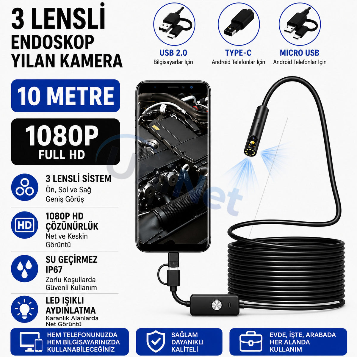 Yoosee SM8-R10 5 Metre iPhone/Android Uyumlu Yılan Kamera