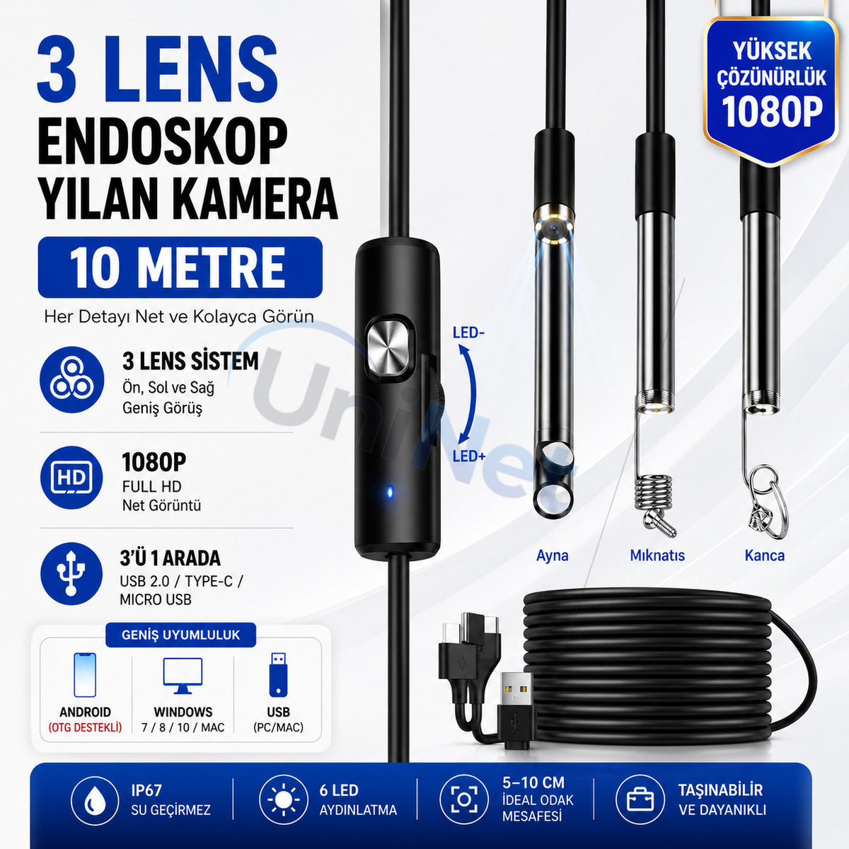 Yoosee SM8-R10 5 Metre iPhone/Android Uyumlu Yılan Kamera