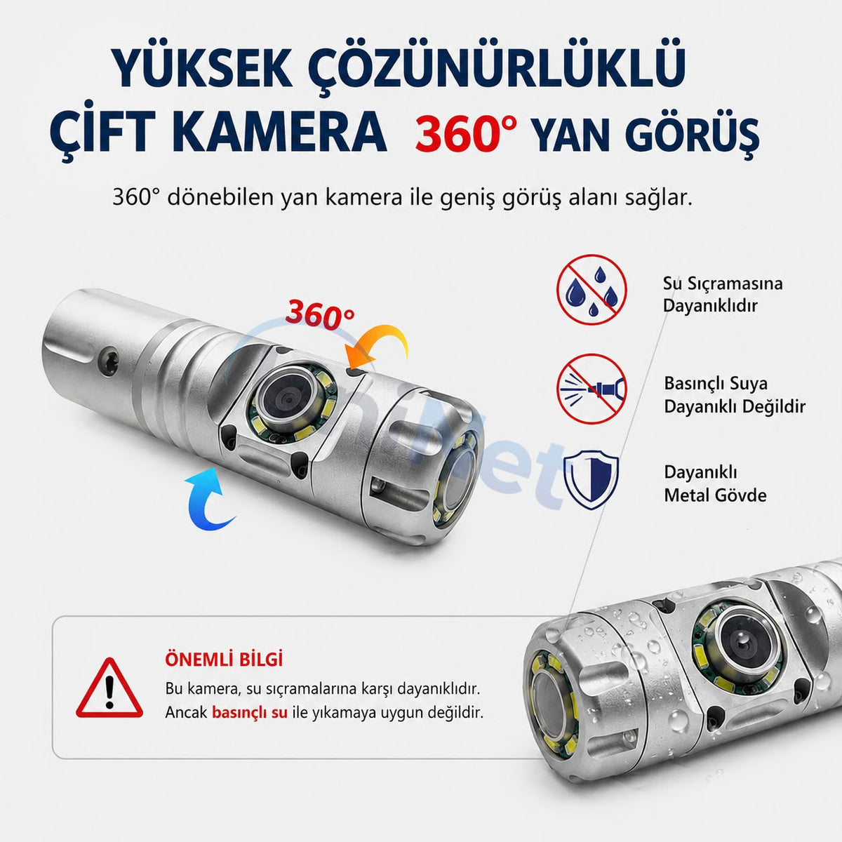 355 Derece Dönebilen İki Kameralı Kayıt Yapabilen Endüstriyel Drenaj Tesisat Kamerası 30 Metre 23mm Kablolu PTZ Kamera