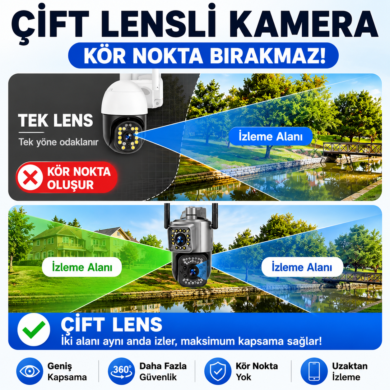 V380 4MP Çift Lens 4G Bullet PTZ Kamera
