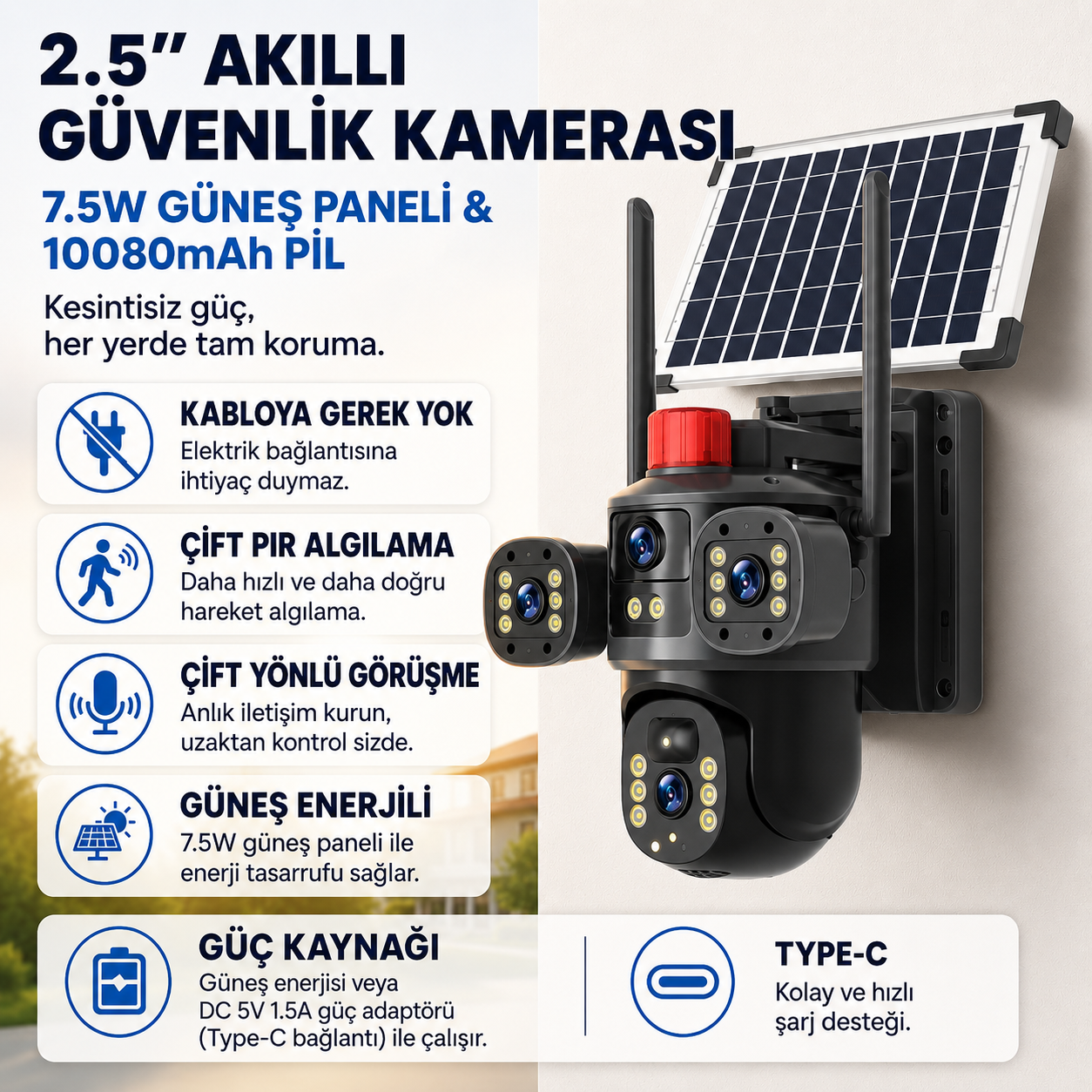 V380 Pro 8MP 4G Güneş Panelli PTZ Kamera
