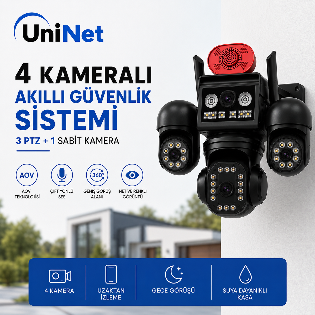 Aov Teknolojili 4g Solar Güvenlik Kamerası – Düşük Güç Tüketimi, Kesintisiz Izleme ve Anlık Kayıt 4 Kameralı – 3 Kamerası Dönebilen Ptz + 1 Sabit Lens, Gece Görüşü ve Siren