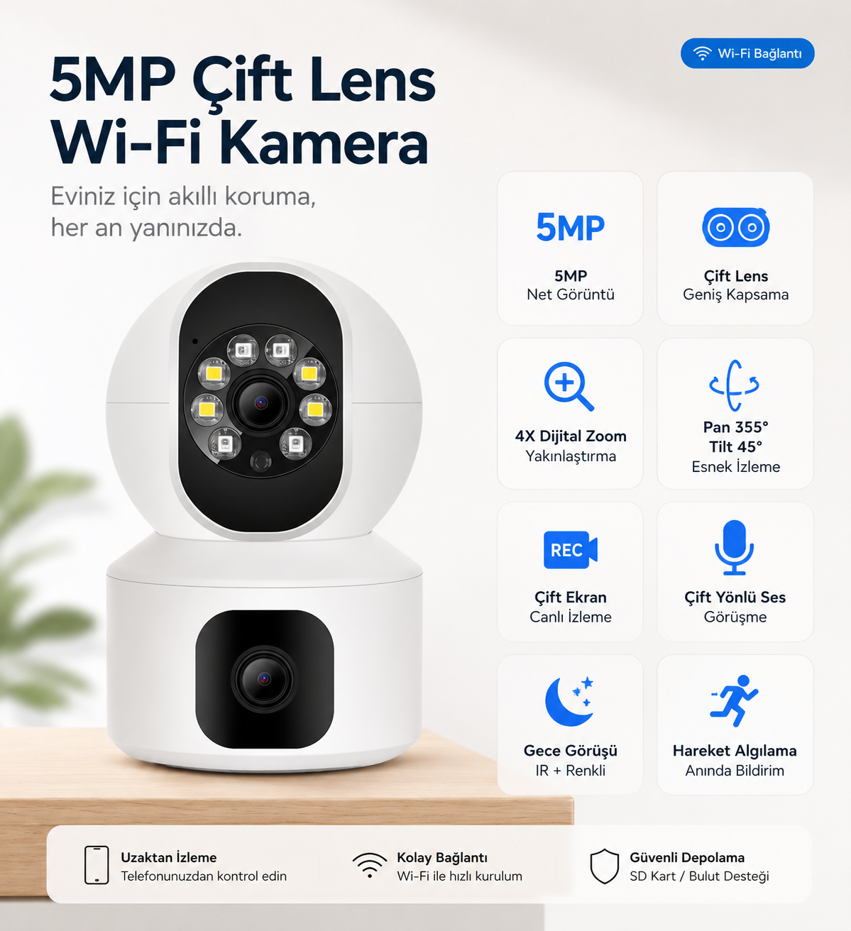 YS-15 Wi-Fi Bebek ve Evcil Hayvan İzleme Kamerası